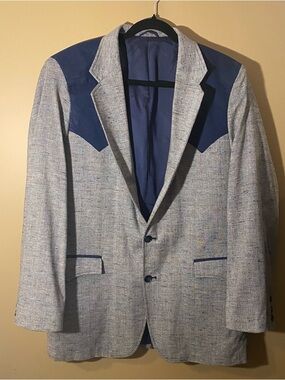 Men's Grey Blazer with Navy Western Yoke - Circle S - 42L